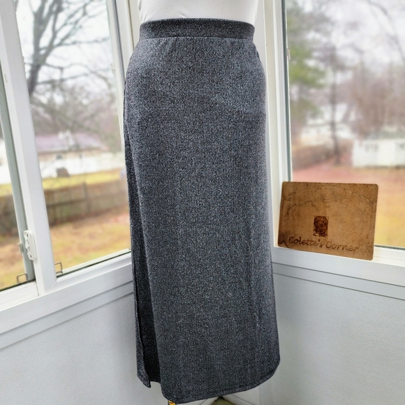 Old Navy High-Waisted Rib-Knit Silver Glittering Shine Maxi Side Slit Skirt - Picture 4 of 12